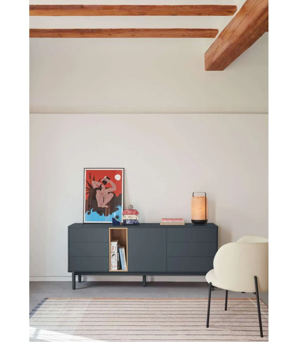 Mueble aparador para comedor modelo Corvo 1 puerta 6 cajones acabado gris antracita, 40cm(ancho) 76cm(alto) 180cm (largo)