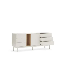 Mueble aparador para comedor modelo Corvo 1 puerta 6 cajones acabado crema, 40cm(ancho) 76cm(alto) 180cm (largo)