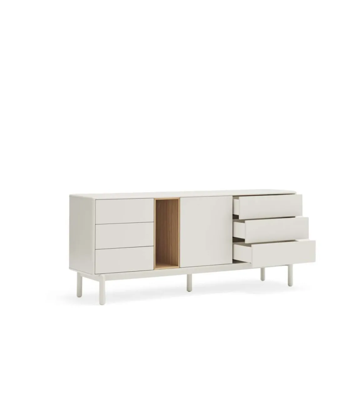 Mueble aparador para comedor modelo Corvo 1 puerta 6 cajones acabado crema, 40cm(ancho) 76cm(alto) 180cm (largo)