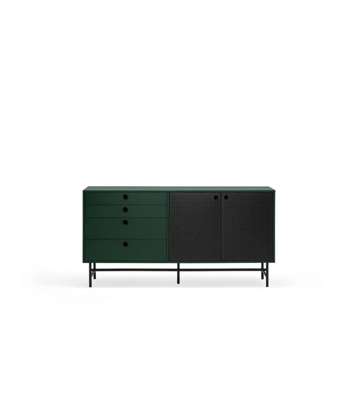 Mueble aparador para comedor modelo Punto 2 puertas 4 cajones acabado verde/negro, 47cm(ancho) 77cm(alto) 150cm (largo)