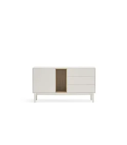 Mueble aparador para comedor modelo Corvo 1 puerta 3 cajones acabado crema, 136.8cm(ancho) 76cm(alto) 40cm (fondo)