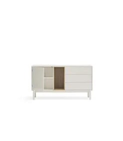 Mueble aparador para comedor modelo Corvo 1 puerta 3 cajones acabado crema, 136.8cm(ancho) 76cm(alto) 40cm (fondo)
