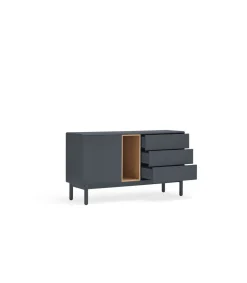 Mueble aparador para comedor modelo Corvo 1 puerta 3 cajones acabado antracita, 136.8cm(ancho) 76cm(alto) 40cm (fondo)