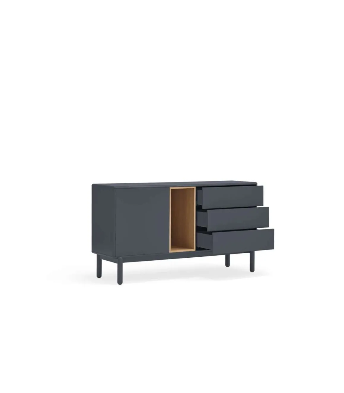 Mueble aparador para comedor modelo Corvo 1 puerta 3 cajones acabado antracita, 136.8cm(ancho) 76cm(alto) 40cm (fondo)