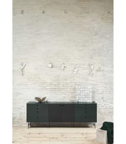 Mueble aparador para comedor modelo Punto 2 puertas 8 cajones acabado verde/negro, 47cm(ancho) 77cm(alto) 212cm (largo)