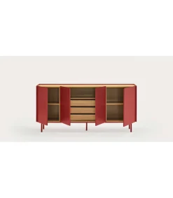 Mueble aparador para comedor modelo Arista 4 puertas acabado burdeos, 40cm(ancho) 78cm(alto) 165cm (largo)