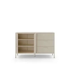 Mueble aparador 2 puertas 2 cajones modelo Dora acabado metal crema, 140cm(ancho) 90cm(alto) 40cm (largo)