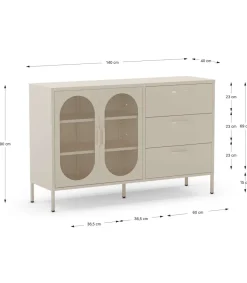Mueble aparador 2 puertas 2 cajones modelo Dora acabado metal crema, 140cm(ancho) 90cm(alto) 40cm (largo)
