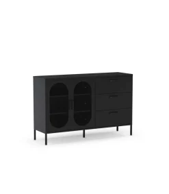 Mueble aparador 2 puertas 2 cajones modelo Dora acabado metal negro, 140cm(ancho) 90cm(alto) 40cm (largo)
