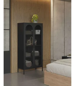 Mueble auxiliar alto 2 puertas abatibles modelo Dora acabado metal negro. 170cm(alto) 80cm (ancho) 40cm(prof.)