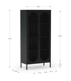 Mueble auxiliar alto 2 puertas abatibles modelo Dora acabado metal negro. 170cm(alto) 80cm (ancho) 40cm(prof.)