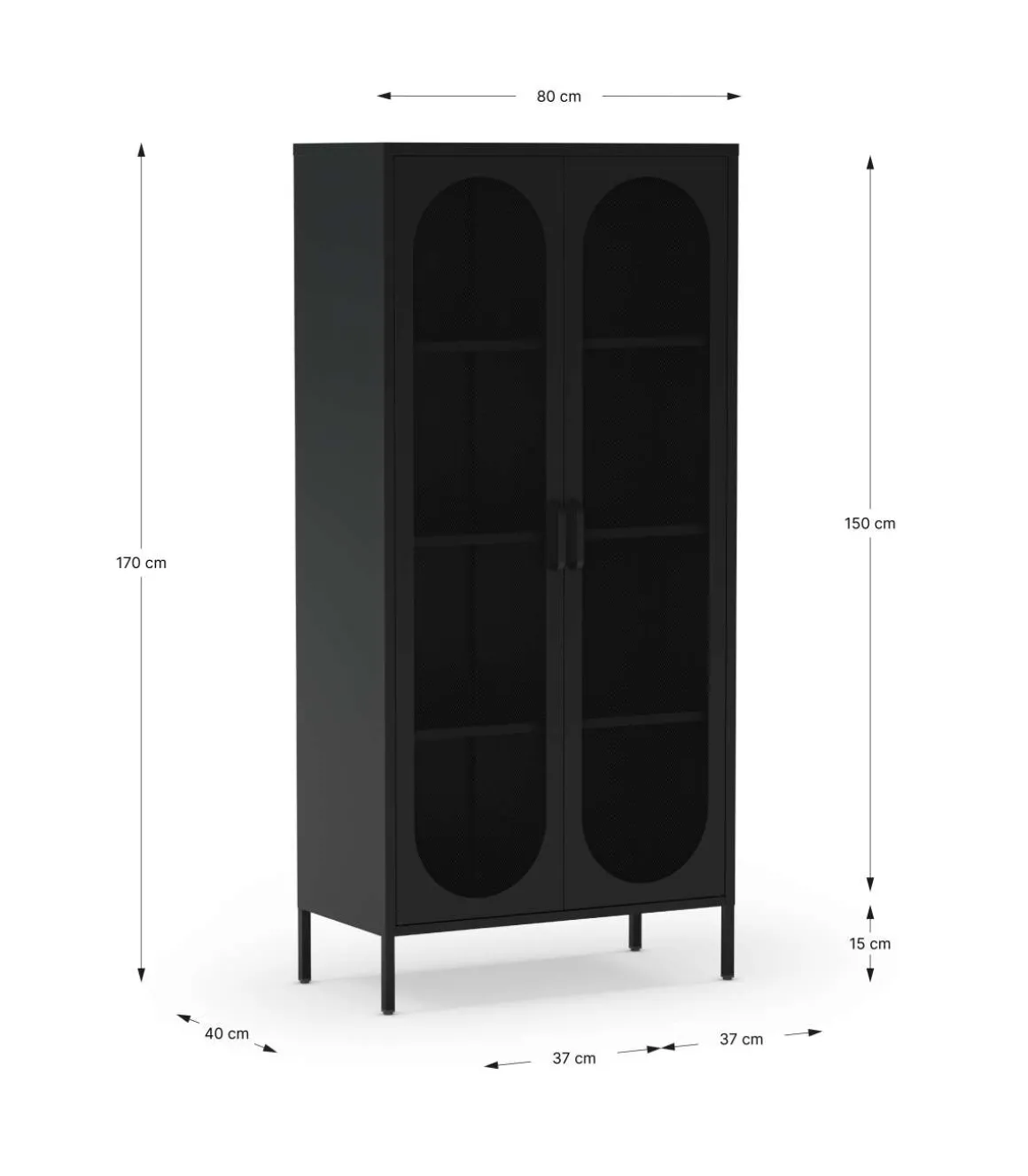 Mueble auxiliar alto 2 puertas abatibles modelo Dora acabado metal negro. 170cm(alto) 80cm (ancho) 40cm(prof.)
