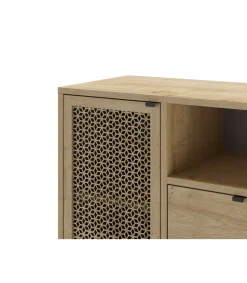 Mueble auxiliar 2 cajones, 1 puerta y 1 hueco modelo India acabado roble/negro. 80.5cm(alto) 84cm(ancho) 40cm(prof).