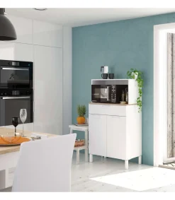Mueble auxiliar María para microondas un cajón y dos puertas en acabado blanco 126 cm (alto) 72 cm (ancho) 40 cm(largo)