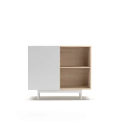 Mueble auxiliar modelo 601-2 acabado en roble/blanco. 78 cm (alto) x 90 cm (ancho) x 34 cm (prof.)