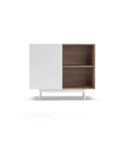 Mueble auxiliar modelo 601-2 acabado en nogal/blanco. 78 cm (alto) x 90 cm (ancho) x 34 cm (prof.)