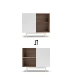 Mueble auxiliar modelo 601-2 acabado en nogal/blanco. 78 cm (alto) x 90 cm (ancho) x 34 cm (prof.)