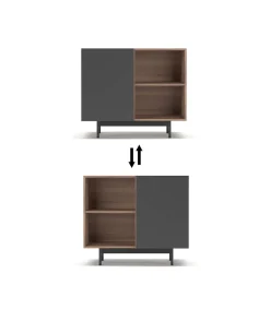 Mueble auxiliar modelo 601-2 acabado en nogal/grafito. 78 cm (alto) x 90 cm (ancho) x 34 cm (prof.)