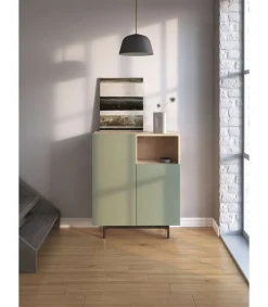 Mueble auxiliar modelo-602-1 acabado roble/verde, 110 cm (alto) x 90 cm (ancho) x 34 cm (prof.)