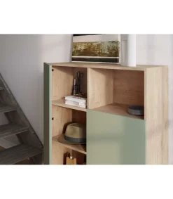 Mueble auxiliar modelo-602-1 acabado roble/verde, 110 cm (alto) x 90 cm (ancho) x 34 cm (prof.)