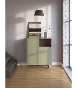 Mueble auxiliar modelo-602-1 acabado nogal/verde, 110 cm (alto) x 90 cm (ancho) x 34 cm (prof.)
