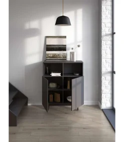 Mueble auxiliar modelo 602-2 acabado en grafito. 110 cm (alto) x 90 cm (ancho) x 34 cm (prof.)
