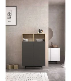 Mueble auxiliar modelo 603-1 acabado roble/grafito, 110 x 90 x 34 (alto x ancho x fondo)