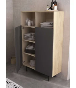 Mueble auxiliar modelo 603-1 acabado roble/grafito, 110 x 90 x 34 (alto x ancho x fondo)