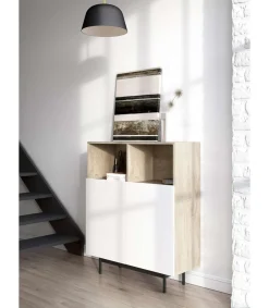 Mueble auxiliar modelo-602-2 acabado roble/blanco, 110 cm (alto) x 90 cm (ancho) x 34 cm (prof.)