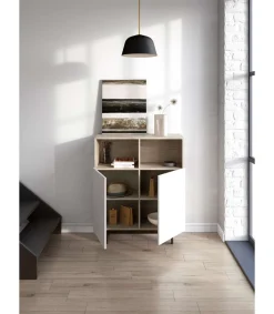 Mueble auxiliar modelo-602-2 acabado roble/blanco, 110 cm (alto) x 90 cm (ancho) x 34 cm (prof.)
