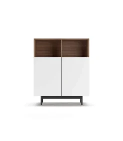 Mueble auxiliar modelo-602-2 acabado nogal/blanco, 110 cm (alto) x 90 cm (ancho) x 34 cm (prof.)