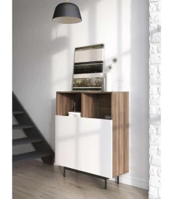 Mueble auxiliar modelo-602-2 acabado nogal/blanco, 110 cm (alto) x 90 cm (ancho) x 34 cm (prof.)