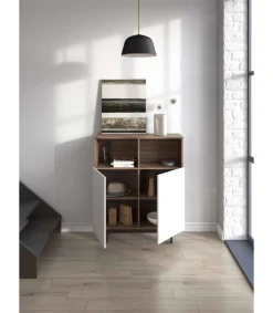 Mueble auxiliar modelo-602-2 acabado nogal/blanco, 110 cm (alto) x 90 cm (ancho) x 34 cm (prof.)