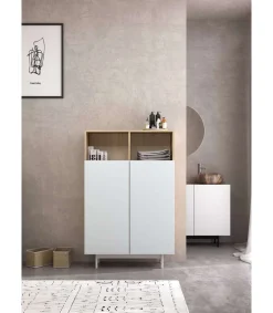 Mueble auxiliar modelo 603-1 acabado roble/blanco, 110 x 90 x 34 (alto x ancho x fondo)