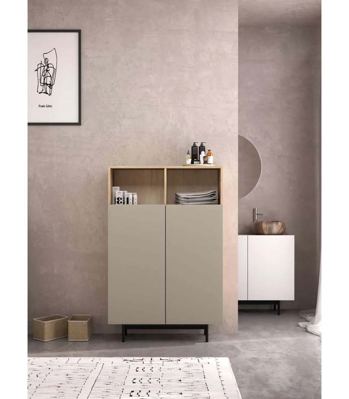 Mueble auxiliar modelo 603-1 acabado roble/arena, 110 x 90 x 34 (alto x ancho x fondo)