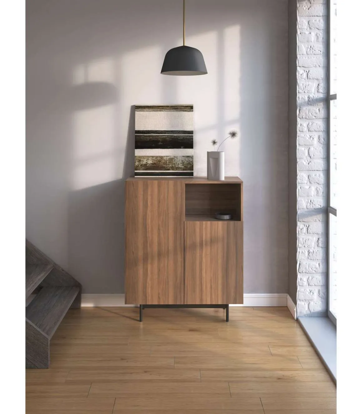 Mueble auxiliar modelo 602-1 acabado nogal, 110 x 90 x 34 (alto x ancho x fondo)