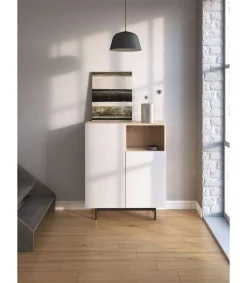 Mueble auxiliar modelo-602-1 acabado roble/blanco, 110 cm (alto) x 90 cm (ancho) x 34 cm (prof.)