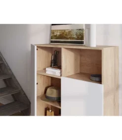 Mueble auxiliar modelo-602-1 acabado roble/blanco, 110 cm (alto) x 90 cm (ancho) x 34 cm (prof.)