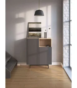 Mueble auxiliar modelo-602-1 acabado roble/grafito, 110 cm (alto) x 90 cm (ancho) x 34 cm (prof.)