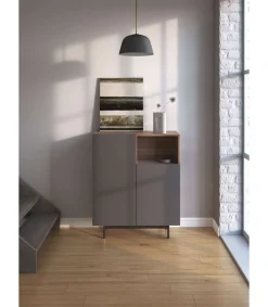 Mueble auxiliar modelo-602-1 acabado nogal/grafito, 110 cm (alto) x 90 cm (ancho) x 34 cm (prof.)