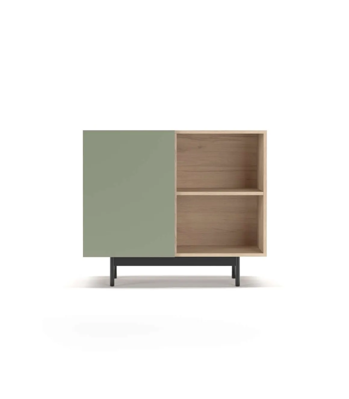 Mueble auxiliar modelo 601-2 acabado en roble/verde. 78 cm (alto) x 90 cm (ancho) x 34 cm (prof.)