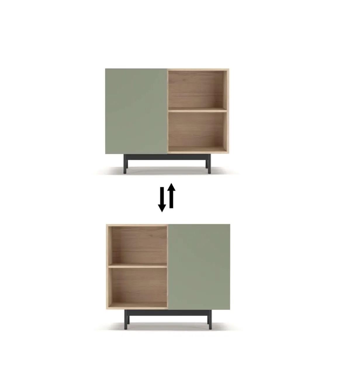Mueble auxiliar modelo 601-2 acabado en roble/verde. 78 cm (alto) x 90 cm (ancho) x 34 cm (prof.)