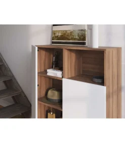Mueble auxiliar modelo-602-1 acabado nogal/blanco, 110 cm (alto) x 90 cm (ancho) x 34 cm (prof.)
