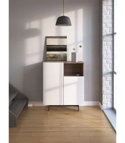 Mueble auxiliar modelo-602-1 acabado nogal/blanco, 110 cm (alto) x 90 cm (ancho) x 34 cm (prof.)