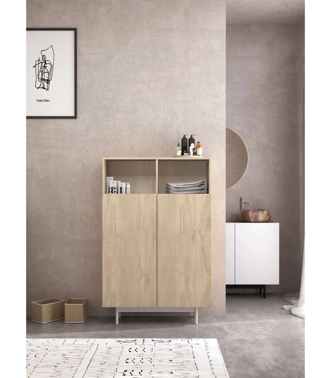Mueble auxiliar modelo 603-1 acabado roble, 110 x 90 x 34 (alto x ancho x fondo)