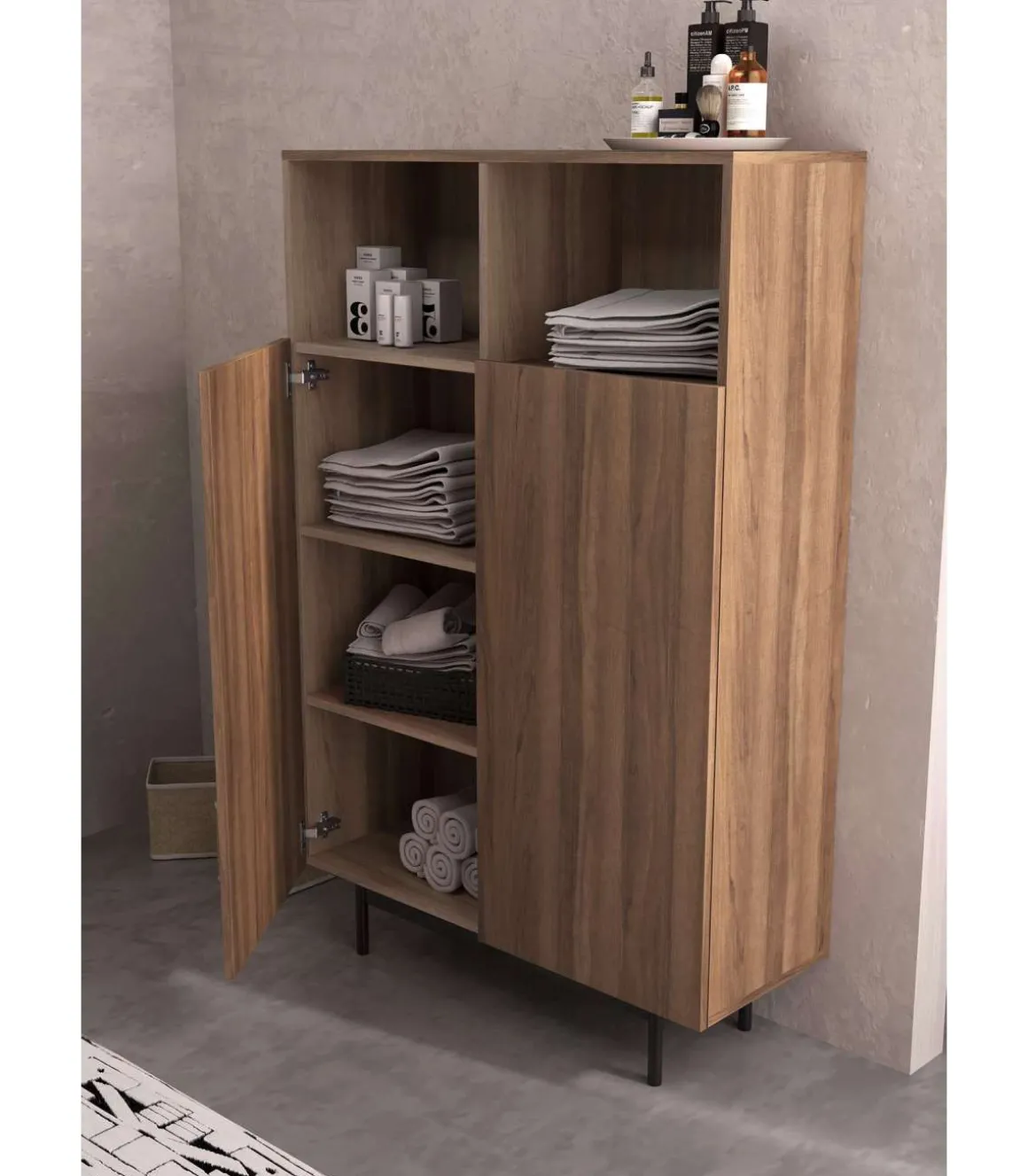 Mueble auxiliar modelo 603-1 acabado nogal, 110 x 90 x 34 (alto x ancho x fondo)