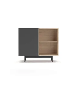 Mueble auxiliar modelo 601-2 acabado en roble/grafito. 78 cm (alto) x 90 cm (ancho) x 34 cm (prof.)
