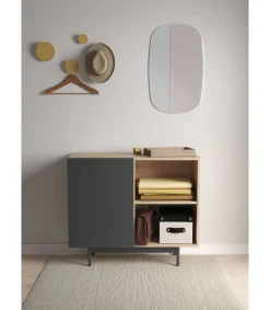 Mueble auxiliar modelo 601-2 acabado en roble/grafito. 78 cm (alto) x 90 cm (ancho) x 34 cm (prof.)