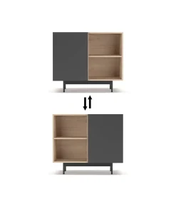 Mueble auxiliar modelo 601-2 acabado en roble/grafito. 78 cm (alto) x 90 cm (ancho) x 34 cm (prof.)