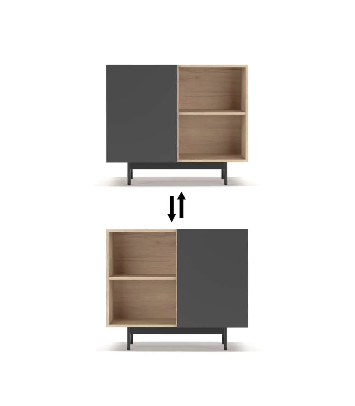 Mueble auxiliar modelo 601-2 acabado en roble/grafito. 78 cm (alto) x 90 cm (ancho) x 34 cm (prof.)
